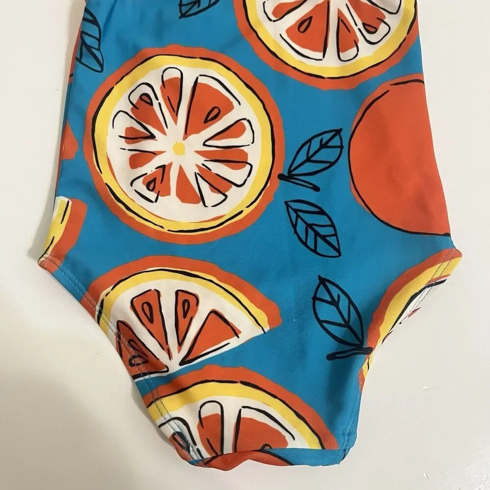 Tea Collection Oranges Fruit Print One-Piece Baby Swimsuit Girls SZ 18-24 Months